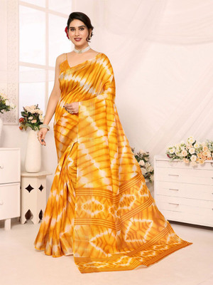 Moda Rapido Printed Bollywood Cotton Blend Saree(Yellow)