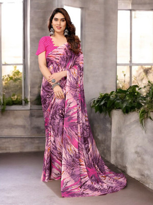 The Textile Hub Self Design Bollywood Georgette Saree(Pink)