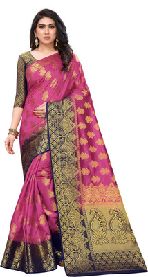 BHUVA BROTHERS Self Design Banarasi Cotton Silk Saree(Blue)