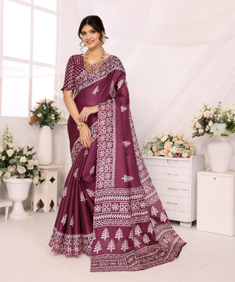 Divastri Printed Bhagalpuri Art Silk Saree(Purple)