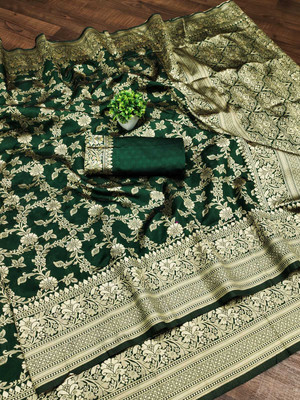 signagraph Printed Banarasi Pure Silk, Jacquard Saree(Green)