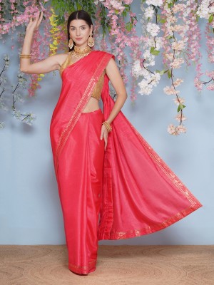 LABELKASHI Solid/Plain Bollywood Silk Blend Saree(Pink)