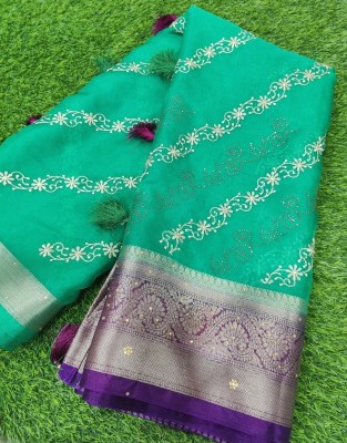 Banaras silk palace Embroidered, Embellished, Dyed Bollywood Organza Saree(Light Green)