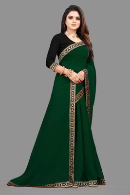 OKTAT Solid/Plain Bollywood Georgette Saree(Green)