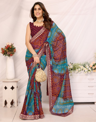 YASHIKA Printed Bollywood Georgette, Lace Saree(Brown)