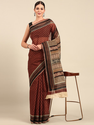SHANVIKA Printed Daily Wear Pure Cotton Saree(Brown)