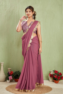 M.B.ENTERPRISE Printed Bollywood Georgette Saree(Pink)
