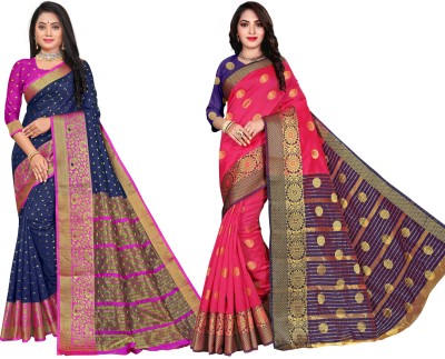 RAJUL Self Design Banarasi Jacquard Saree(Pack of 2, Blue, Pink)