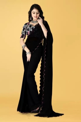 Saadhvi Solid/Plain Bollywood Georgette Saree(Black)