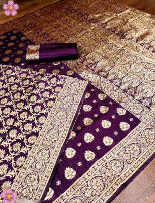 TRINITI FAB Printed Kanjivaram Jacquard Saree(Magenta, Silver)