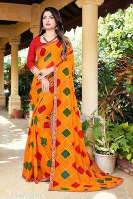 shoppingmart Printed Bollywood Georgette Saree(Yellow)