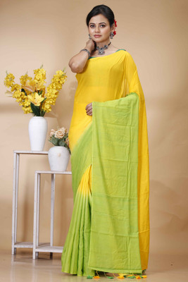 SRILOK Self Design Handloom Pure Cotton Saree(Yellow)