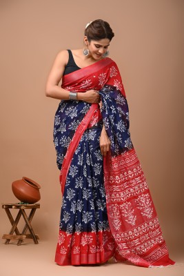 Classycloth Printed Bollywood Cotton Linen Saree(Blue)