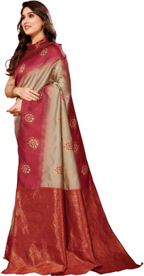 Soor Panchi Woven Kanjivaram Pure Silk Saree(Beige)