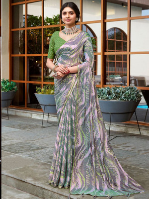 Anouk Rustic Printed Daily Wear Chiffon Saree(Grey)
