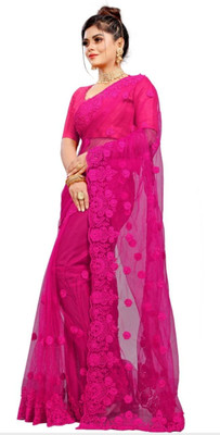 Vijay Fashion Embroidered Bollywood Net Saree(Pink)