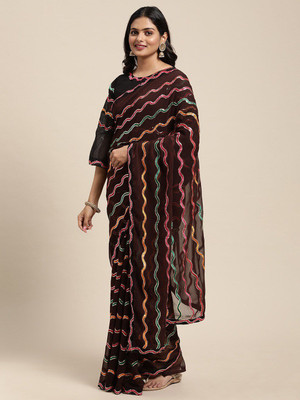 Sangria Embellished Daily Wear Georgette Saree(Brown)