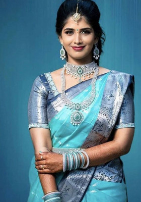 parthfabric Woven Banarasi Art Silk, Jacquard Saree(Light Blue)