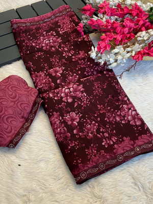 NIRMOHIFASHION Floral Print Bollywood Georgette Saree(Maroon)