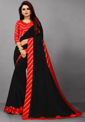 Rashiklal & Co. Solid/Plain Bollywood Georgette Saree(Black)