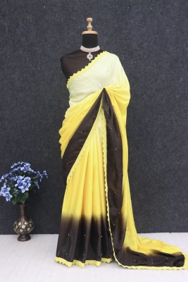 BLUERTONE CREATION Color Block Bollywood Cotton Silk Saree(Yellow)