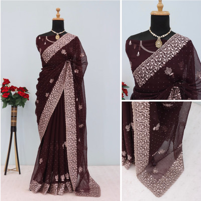 CHAMUNDA CREATION Embroidered Bollywood Organza Saree(Light Green)