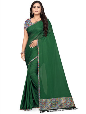 PANETAR Printed, Solid/Plain Bollywood Lycra Blend Saree(Green)