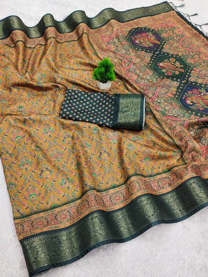 AVANTIKA FASHION Printed Kanjivaram Pure Silk, Art Silk Saree(Yellow)