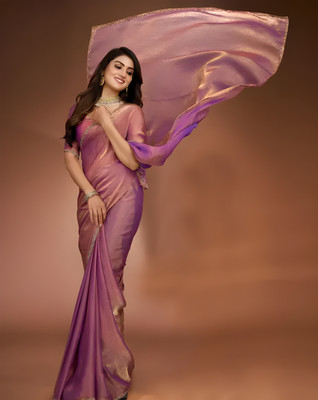 APEKSHAFASHION Solid/Plain Bollywood Jimmy choo Saree(Pink)