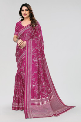 Winza Designer Floral Print, Printed Daily Wear Cotton Blend Saree(Pink)