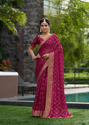 Tasrika Printed Bandhani Georgette Saree(Purple)