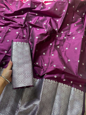 BHAGVATITEXTILE Woven Mekhela Chador Pure Silk Saree(Purple)