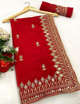 AVSAR TRENDZ Embellished Bollywood Georgette Saree(Red)