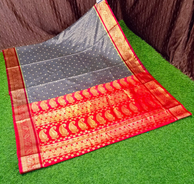 Spewim Woven Paithani Art Silk Saree(Grey)