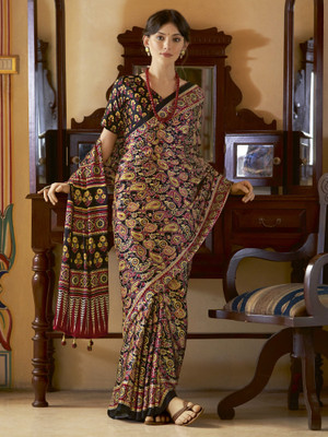 Sareemall Printed Daily Wear Crepe Saree(Black)