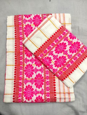 SareeGlow Woven Mekhela Chador Cotton Silk Saree(Pink)