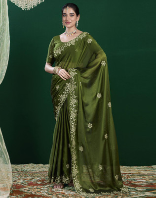 Tasrika Embroidered, Embellished Bollywood Chiffon, Georgette Saree(Green)