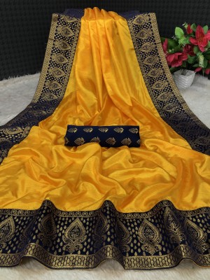 PRIYESHA TEXTILES Printed Banarasi Silk Blend Saree(Mustard)
