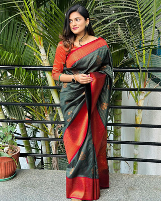 KM CREATION Self Design Banarasi Art Silk Saree(Black)