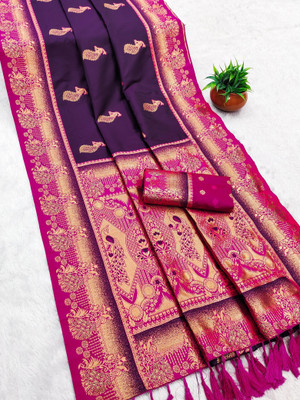 KALKEE FASHION Woven Banarasi Jacquard, Pure Silk Saree(Magenta)