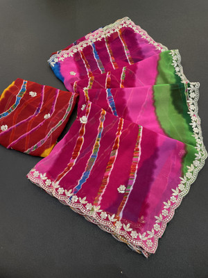 LAJEELEE Embroidered Bandhani Georgette Saree(Pack of 2, Multicolor)
