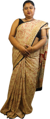 Generative Floral Print Daily Wear Silk Blend Saree(Cream)