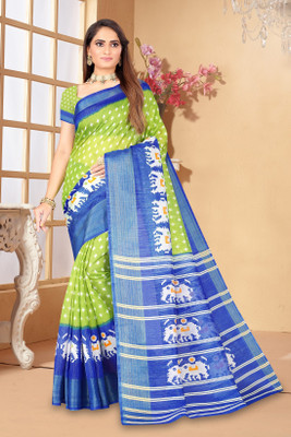 Suali Printed Bandhani Art Silk Saree(Blue)