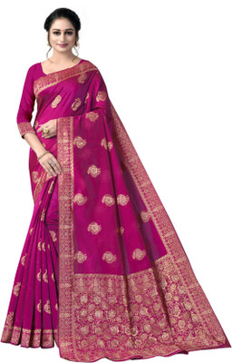 Vedant Vastram Woven Kanjivaram Silk Blend Saree(Magenta)