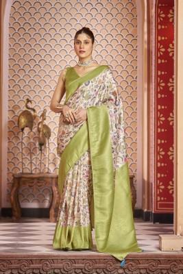 Tasrika Floral Print, Printed Bollywood Jacquard, Pure Silk Saree(Green, Multicolor)