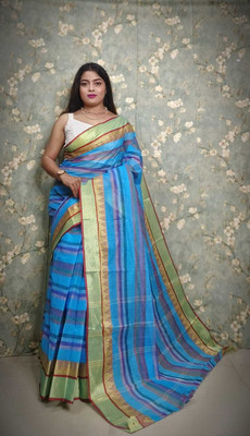 Sayak Creation Self Design Tant Cotton Blend Saree(Blue)