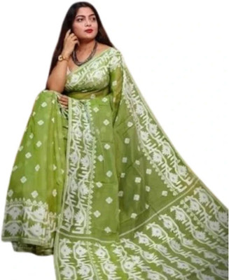 Ayanti Fashion Woven Chanderi Cotton Silk Saree(Light Green)