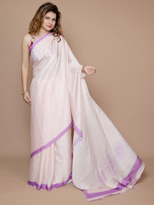 ANOUK Printed Saree with Attached Blouse Satin Saree(Cream)