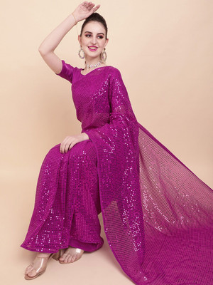 THE52 Embellished Bollywood Georgette Saree(Multicolor)