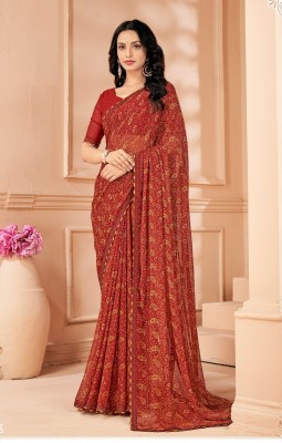 The Fashion Attire Printed Bollywood Chiffon Saree(Maroon)